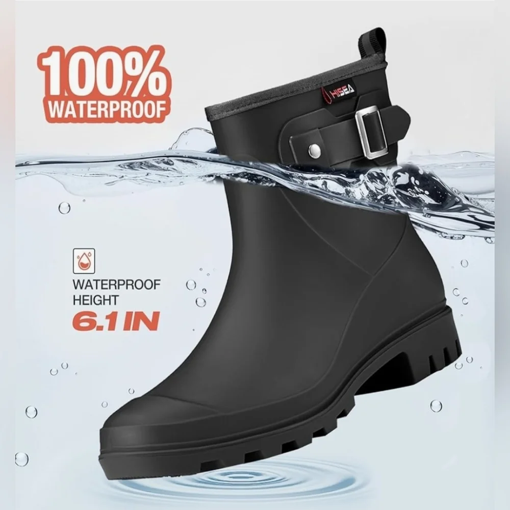 HISEA Women's Short Waterproof Rain Boots - Black
